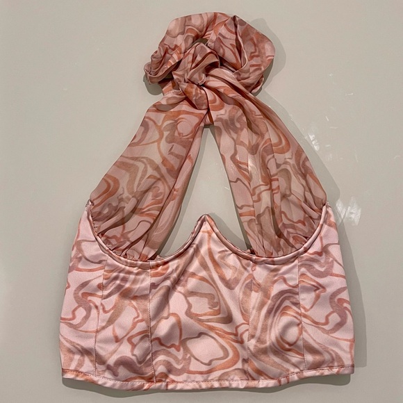 groovy 70’s halter top in pink and white - Picture 1 of 2